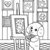 Puppy Artist in a Whimsical Gallery Coloring Page