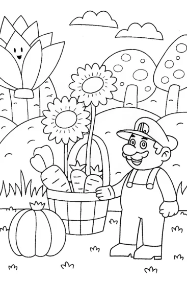 A coloring page of Mario’s Garden Adventure Coloring Page