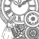 Alice’s Enchanted Clock Tower Coloring Page