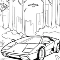 Lamborghini in a Cybernetic Forest Coloring Page