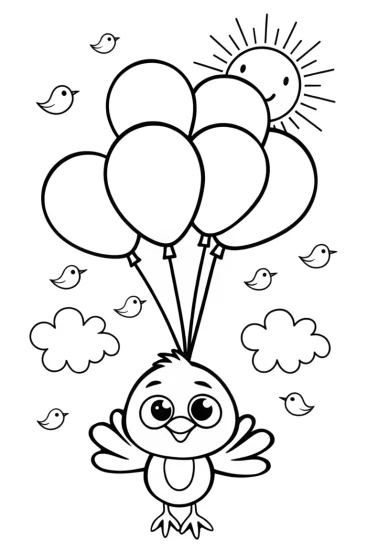 A coloring page of Chick’s Balloon Adventure Coloring Page