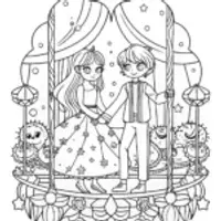 Celestial Garden Coloring Page with Magical Characters