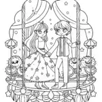 Celestial Garden Coloring Page with Magical Characters