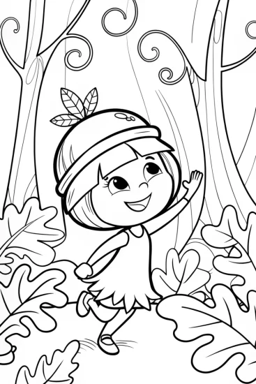 A coloring page of Whimsical Acorn Fairy Coloring Page