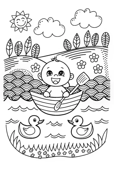 A coloring page of Baby’s First Adventure Coloring Page