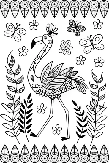 A coloring page of Flamingo runway of vibrant colors