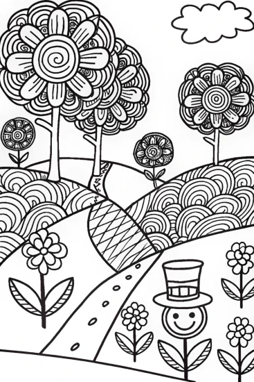 A coloring page of Colorful Flower Festival Parade