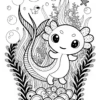Axolotl’s Dreamy Bubble Adventure Coloring Page