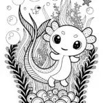 Axolotl’s Dreamy Bubble Adventure Coloring Page