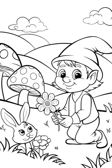 A coloring page of Gnome Gardening Adventure Coloring Page
