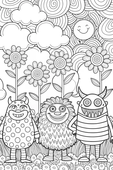 A coloring page of Monster Garden of Giggles Coloring Page