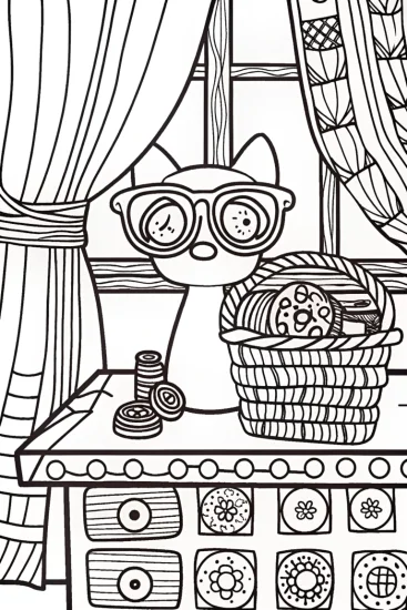 A coloring page of Stitch’s Cozy Sewing Corner Coloring Page
