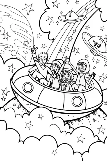 A coloring page of Rainbow High Students’ Starship Adventure Coloring Page