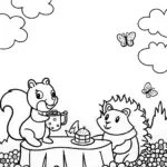 Delightful springtime garden picnic coloring page