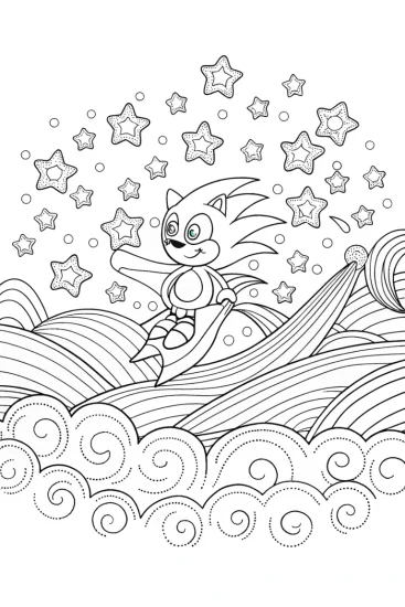 A coloring page of Sonic’s Dreamy Stardust Adventure Coloring Page