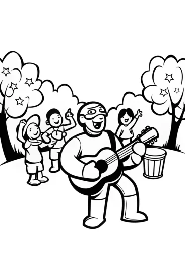 A coloring page of Captain America’s Musical Unity Jam Coloring Page