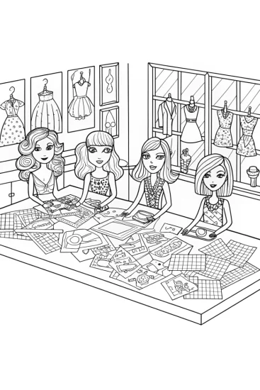 A coloring page of Bratz Dolls Fashion Design Studio Coloring Page