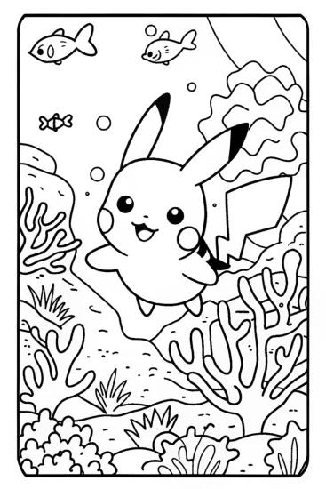 A coloring page of Pikachu’s Underwater Adventure Coloring Page