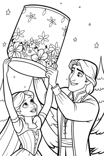 A coloring page of Belle and Beast Lantern Festival Coloring Page