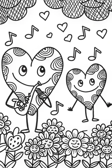 A coloring page of Musical Heart Harmony Coloring Page