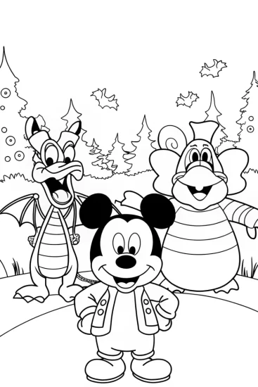 A coloring page of Mickey Mouse Halloween Costume Parade Coloring Page