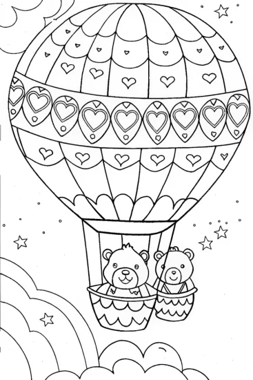 A coloring page of Care Bears in Colorful Balloon Bliss