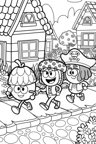 A coloring page of JJ’s Silly Hat Parade Coloring Page