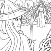 Mystical Champions in the Enchanted Labyrinth Coloring Page