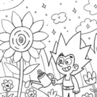 Goku in a cosmic garden escape coloring page