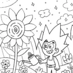 Goku in a cosmic garden escape coloring page