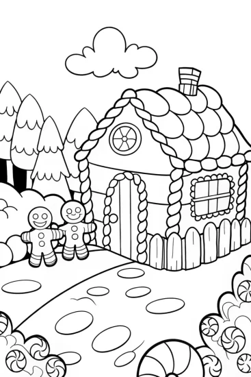 A coloring page of Gingerbread House Candy Quest Coloring Page