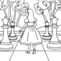 Alice on the Enchanted Chessboard Coloring Page