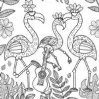Flamingo Orchestra in the Jungle Coloring Page