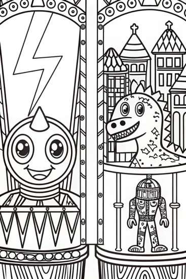 A coloring page of Lightning Bolt’s Time Travel Adventure Coloring Page