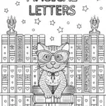 Cat in the Enchanted Library Coloring Page