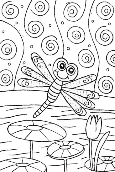 A coloring page of The Dancing Dragonfly and Her Friends