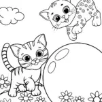 Playful Kittens in a Bubble Wonderland Coloring Page
