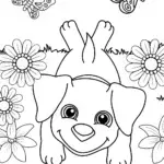 Puppy in a Floral Wonderland Coloring Page