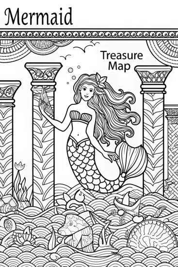 A coloring page of Mermaid Adventurer and the Lost City Coloring Page