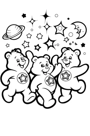 A coloring page of Care Bears’ Cosmic Dance Party Coloring Page