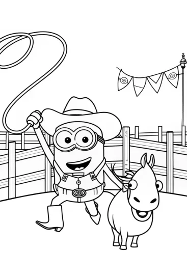 A coloring page of Minion’s Wild West Rodeo Coloring Page