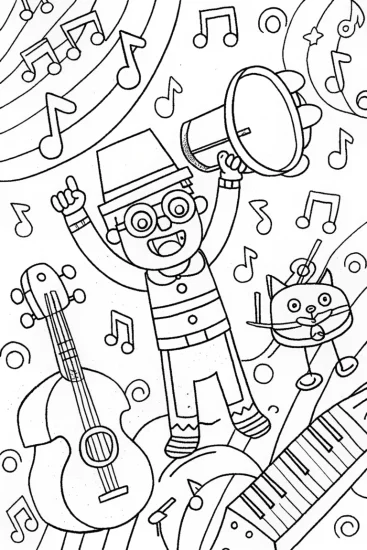 A coloring page of Blippi’s Musical Adventure Coloring Page
