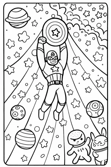 A coloring page of Captain America’s Cosmic Adventure Coloring Page