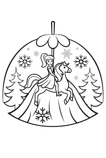 A coloring page of Elsa on a magical ice carousel