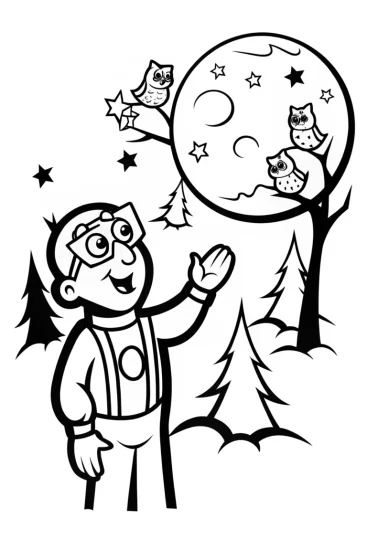 A coloring page of Blippi’s Magical Moonlight Adventure Coloring Page