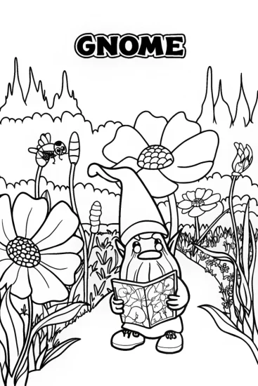 A coloring page of Gnome Garden Quest Coloring Page