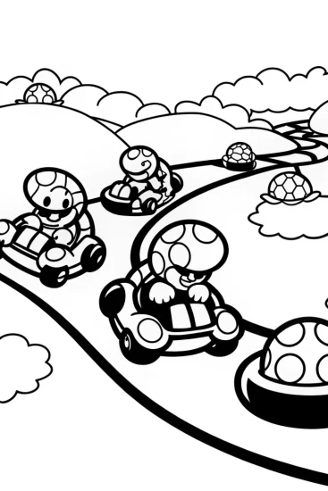 A coloring page of Koopa Troopa Drift Challenge Coloring Page