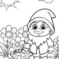 Joyful Gnome Planting Colorful Seedlings