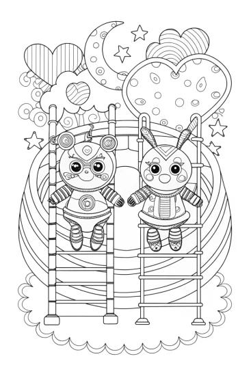 A coloring page of Heart-Powered Robot Friends Coloring Page