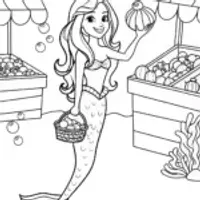 Mermaid Market Day Coloring Page